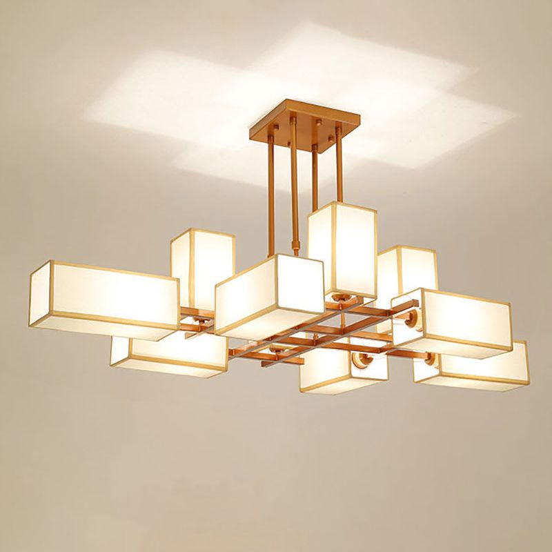 Arisha Pendant Light Square Retro, Metal/Fabric, Black/Gold, Living Room - Lamp Copper