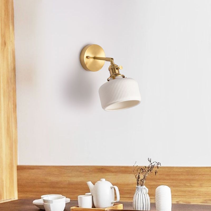 Arisha Vintage Column Ceramic Vanity Light, White, Bedroom - Lamp Copper