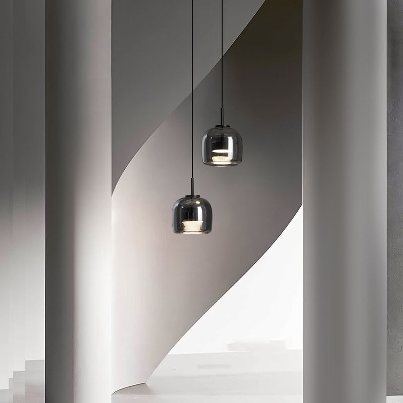 June Minimalist Pendant Light Glass Smoke Gray - Lamp Copper