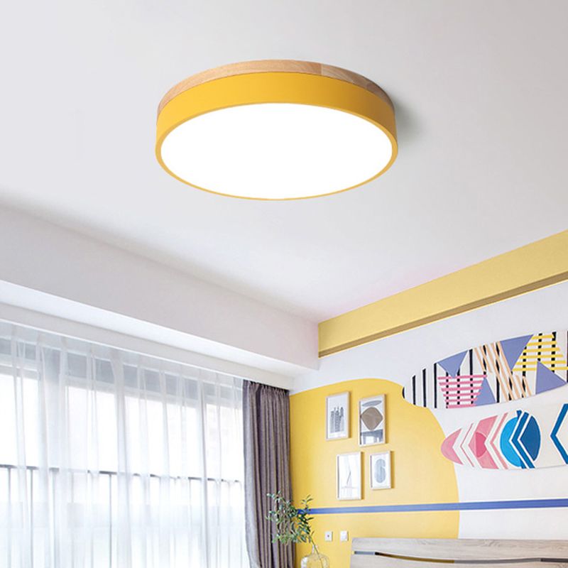 Aria Nordic LED Round Flush Mount Ceiling Light Wood Color - Lamp Copper