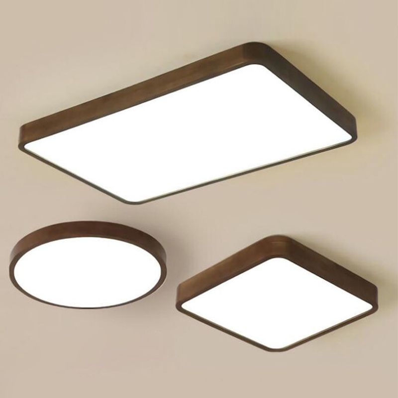 Muto Modern Geometric Walnut LED Flush Mount Ceiling Light - Lamp Copper
