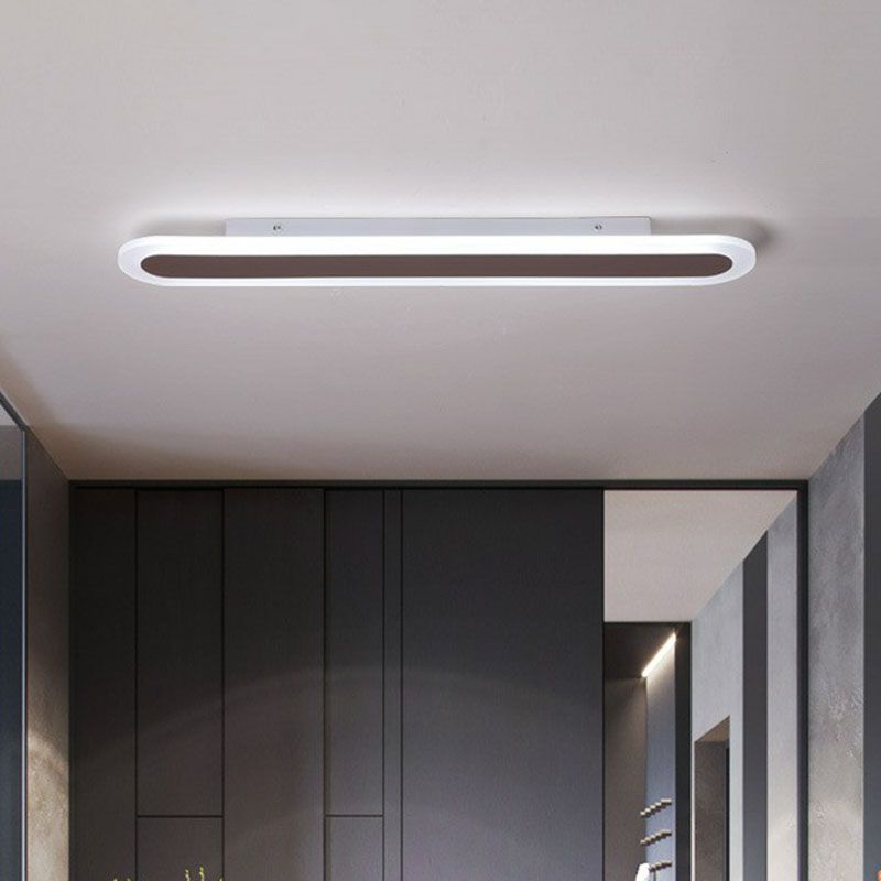 Arisha Minimalist Oval Linear Flush Mount Ceiling Light, White/Coffee - Lamp Copper