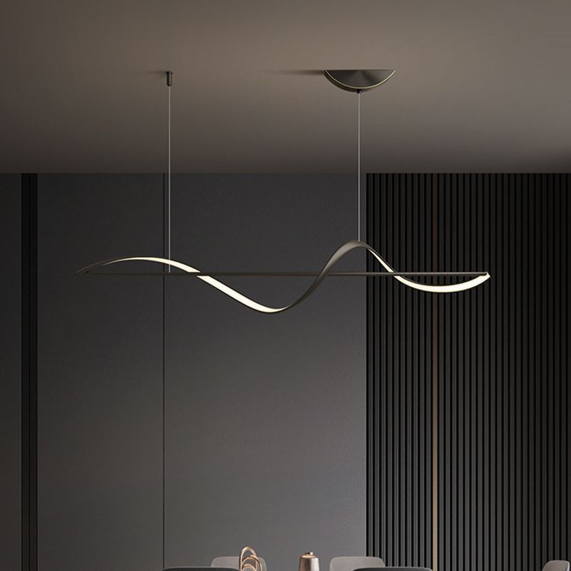 Zelin Pendant Light Wave Minimalist Designer, Metal, Brass/Black - Lamp Copper