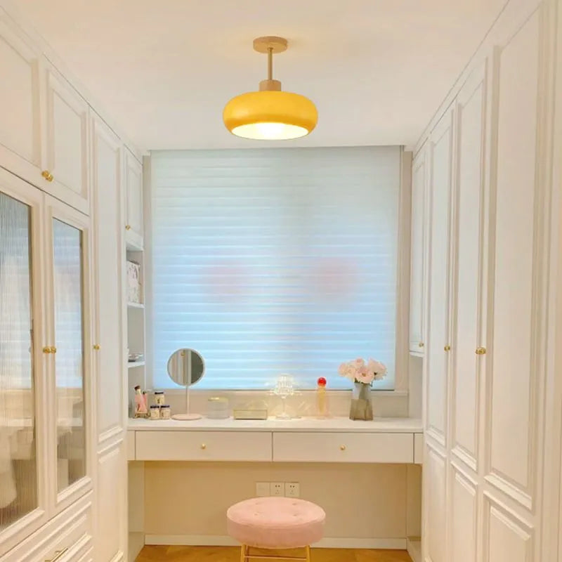 Valentina Flush Mount Ceiling Light Cup Minimalist Wood/Glass White/Orange - Lamp Copper