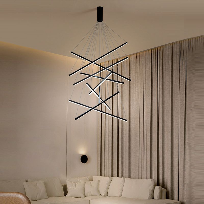 Arisha Minimalist Linear Metal Pendant Light, Living Room, Black - Lamp Copper