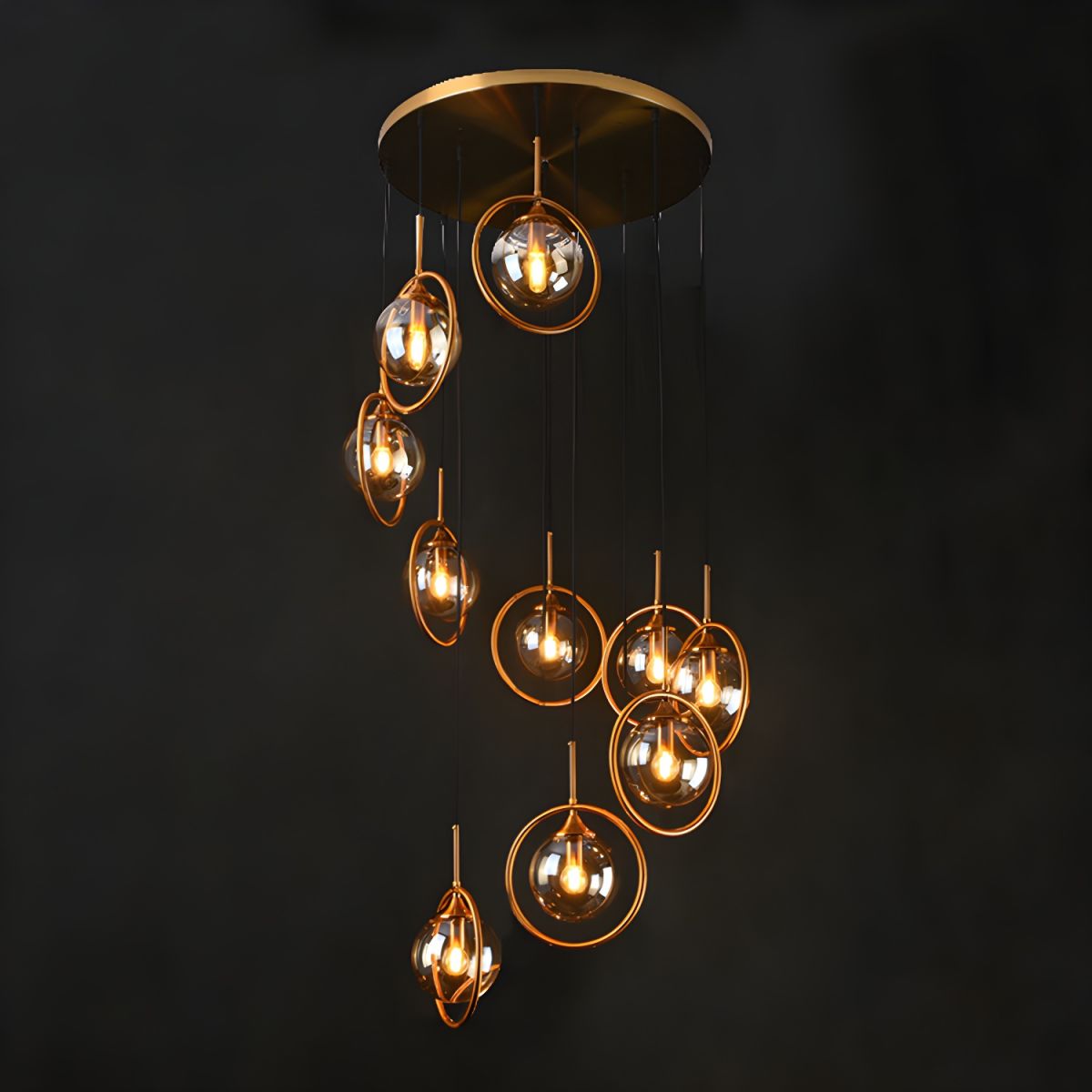 Valentina Modern Spiral Ball Glass Staircase Chandelier - Lamp Copper