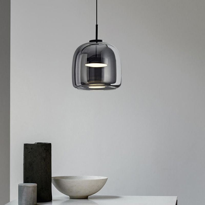 June Minimalist Pendant Light Glass Smoke Gray - Lamp Copper