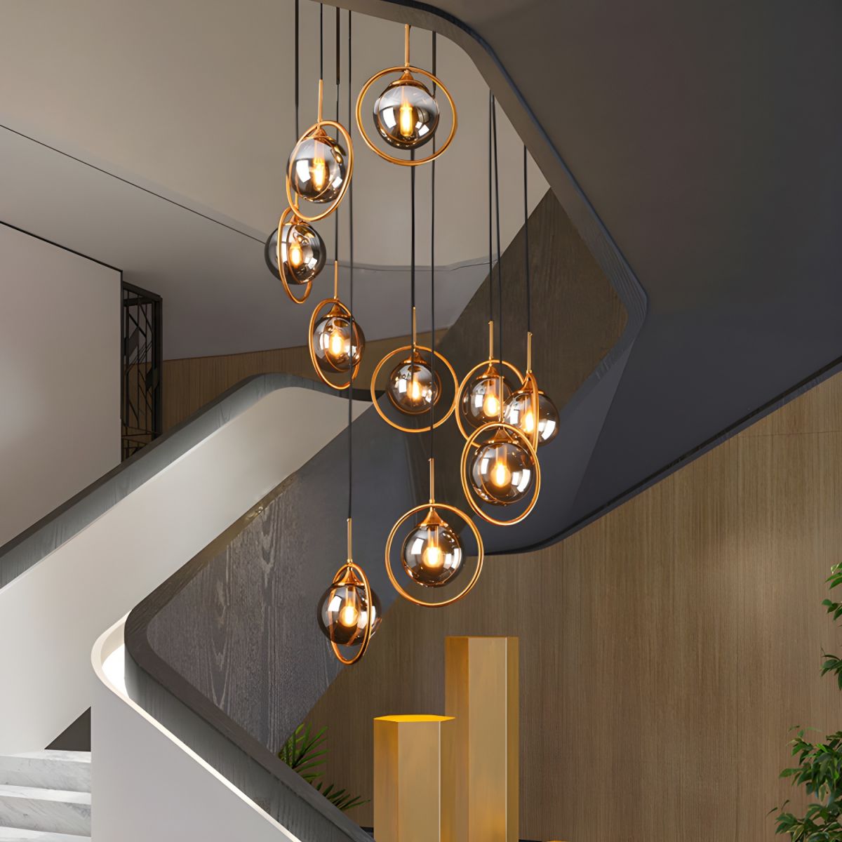 Valentina Modern Spiral Ball Glass Staircase Chandelier - Lamp Copper