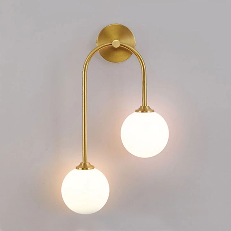 Valentina Modern Arc Globe Glass Wall Lamp, Brass, Living Room - Lamp Copper