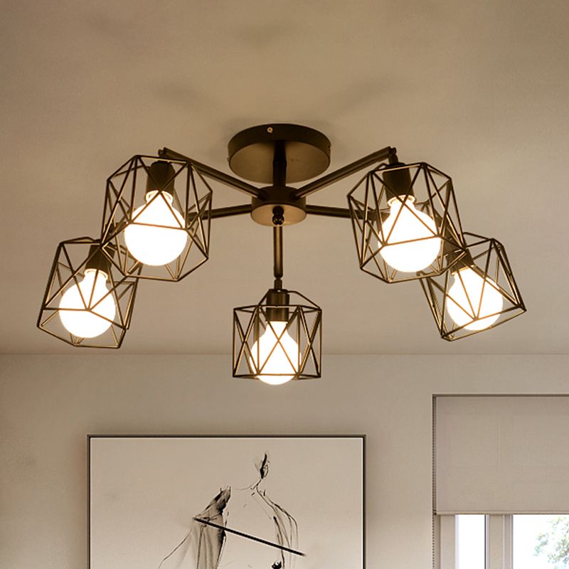 Arisha Black Semi-Flush Mount Ceiling Light - Lamp Copper
