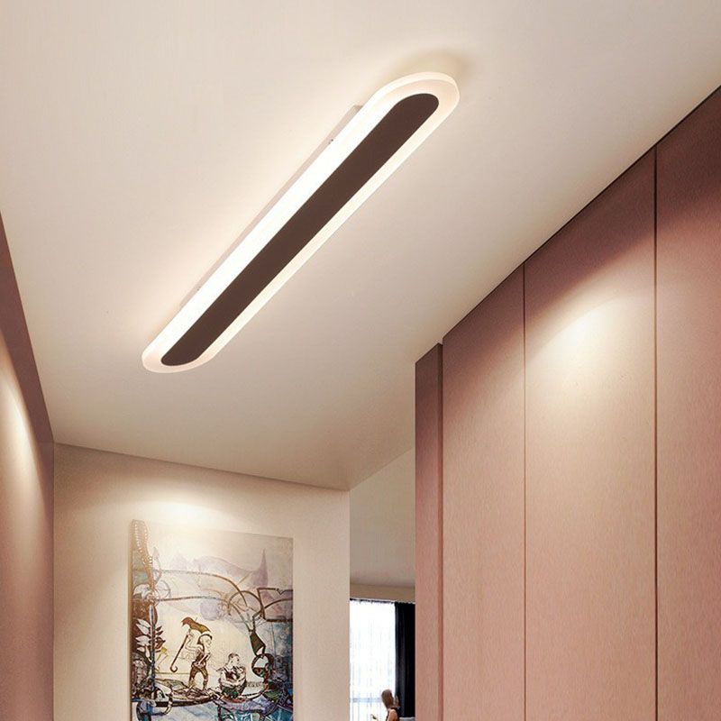Arisha Minimalist Oval Linear Flush Mount Ceiling Light, White/Coffee - Lamp Copper