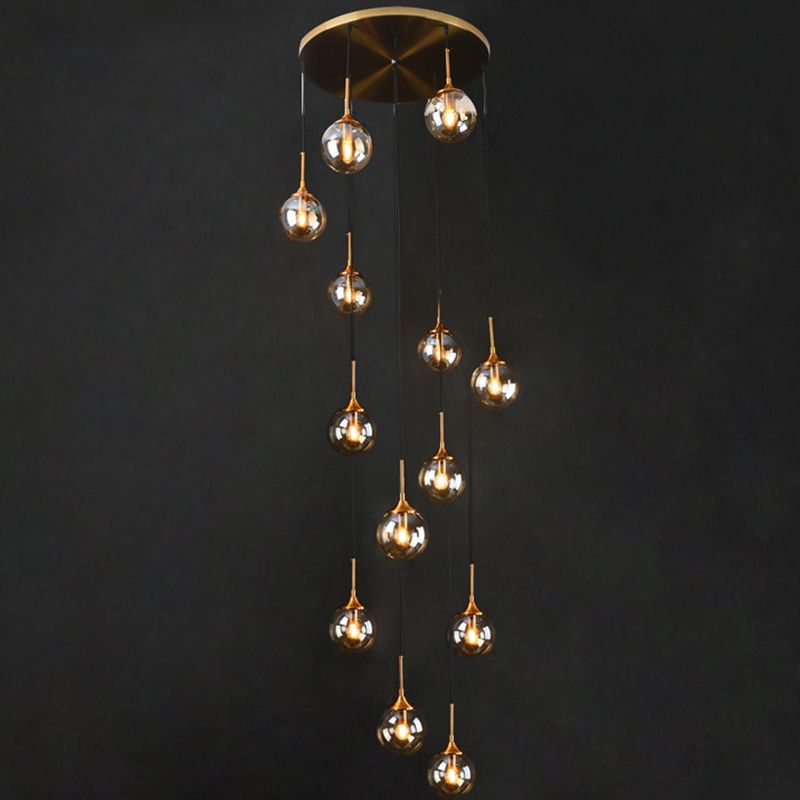 Valentina Modern Spiral Ball Glass Staircase Chandelier - Lamp Copper
