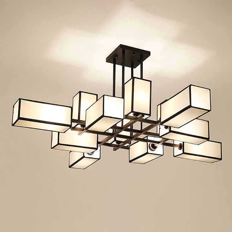 Arisha Pendant Light Square Retro, Metal/Fabric, Black/Gold, Living Room - Lamp Copper