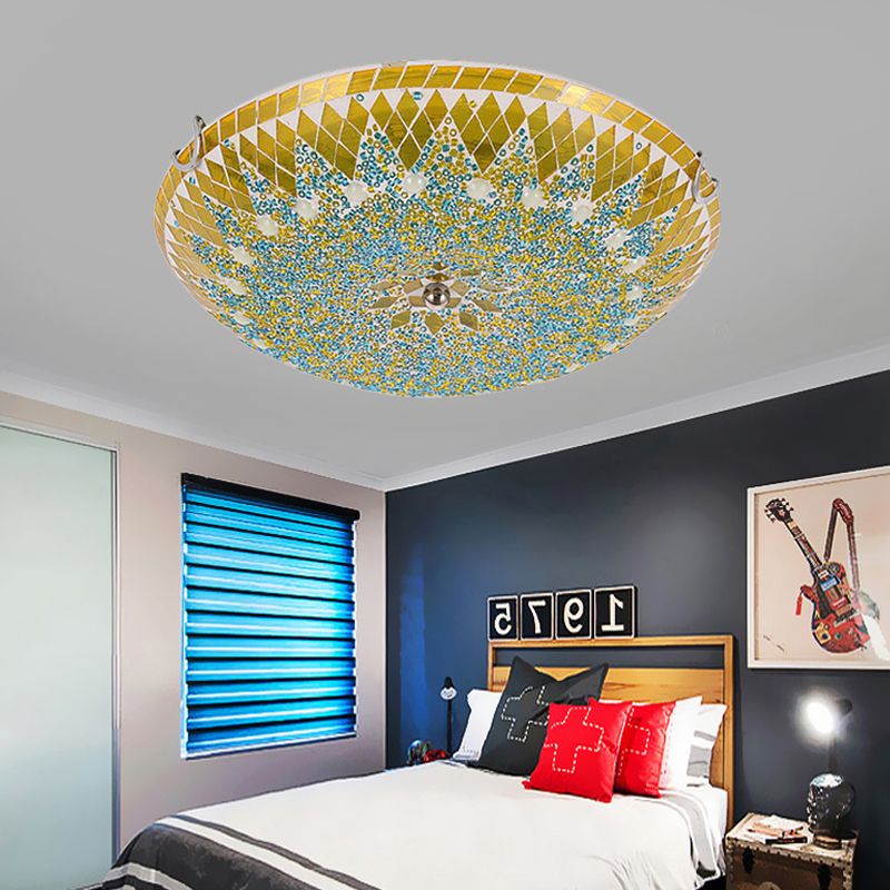 Tiffany Modern Mediterranean Glass Flush Mount Ceiling Light Blue/Yellow/White - Lamp Copper
