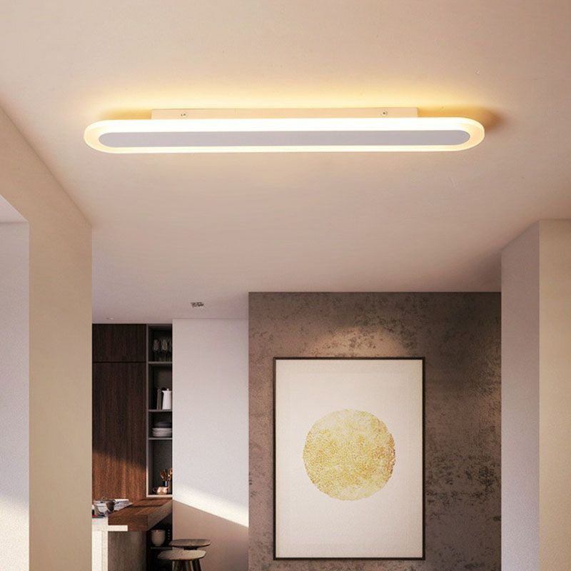 Arisha Minimalist Oval Linear Flush Mount Ceiling Light, White/Coffee - Lamp Copper