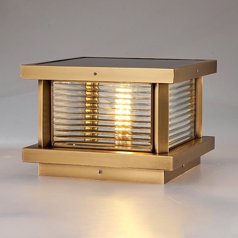 Ray Modern Rectangular Metal Outdoor Solar Lamp, Black/ Brass/Bronze - Lamp Copper