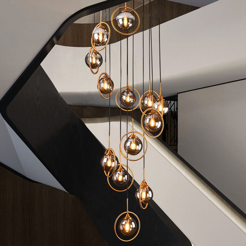 Valentina Modern Spiral Ball Glass Staircase Chandelier - Lamp Copper