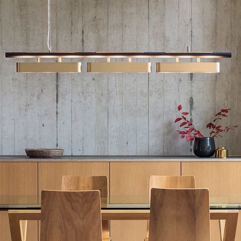 Arisha Pendant Light Rectangular Modern, Metal, Black/Brass, Office - Lamp Copper