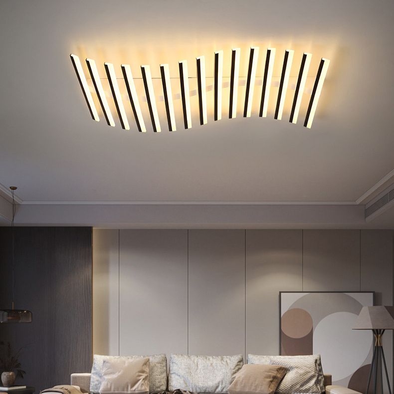 Arisha Flush Mount Ceiling Light Linear Modern,Wave Black, Living Room - Lamp Copper
