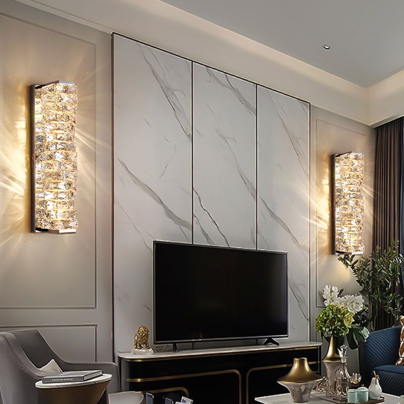 Kristy Modern Rectangular Vanity Metal Crystal LED Wall Lamp - Lamp Copper
