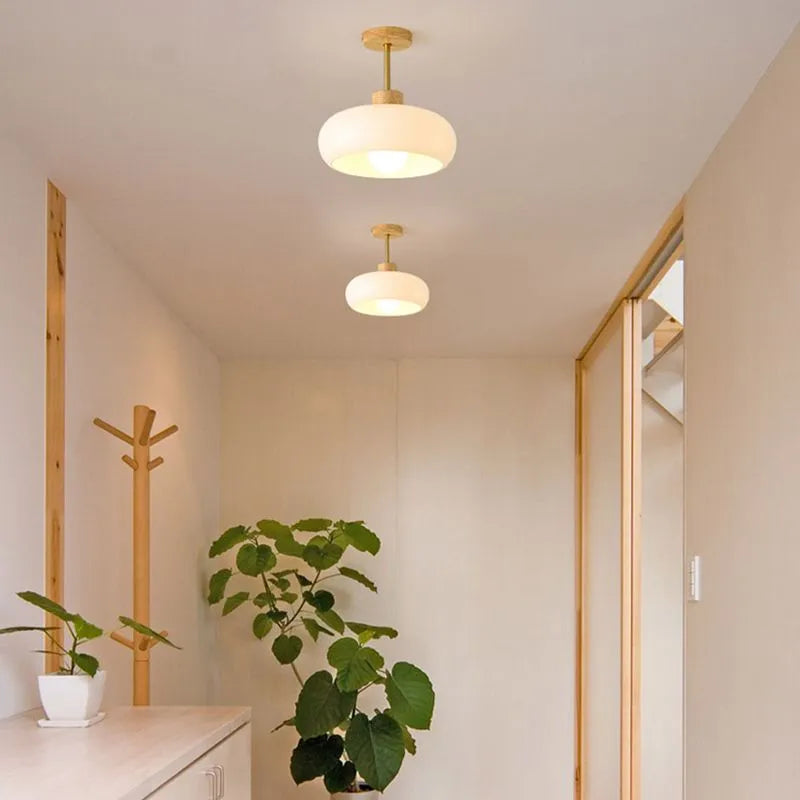 Valentina Flush Mount Ceiling Light Cup Minimalist Wood/Glass White/Orange - Lamp Copper