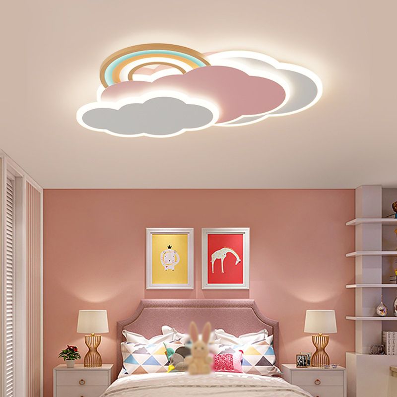 Aria Modern Cloud/Rainbow Flush Mount Ceiling Light Pink/White - Lamp Copper