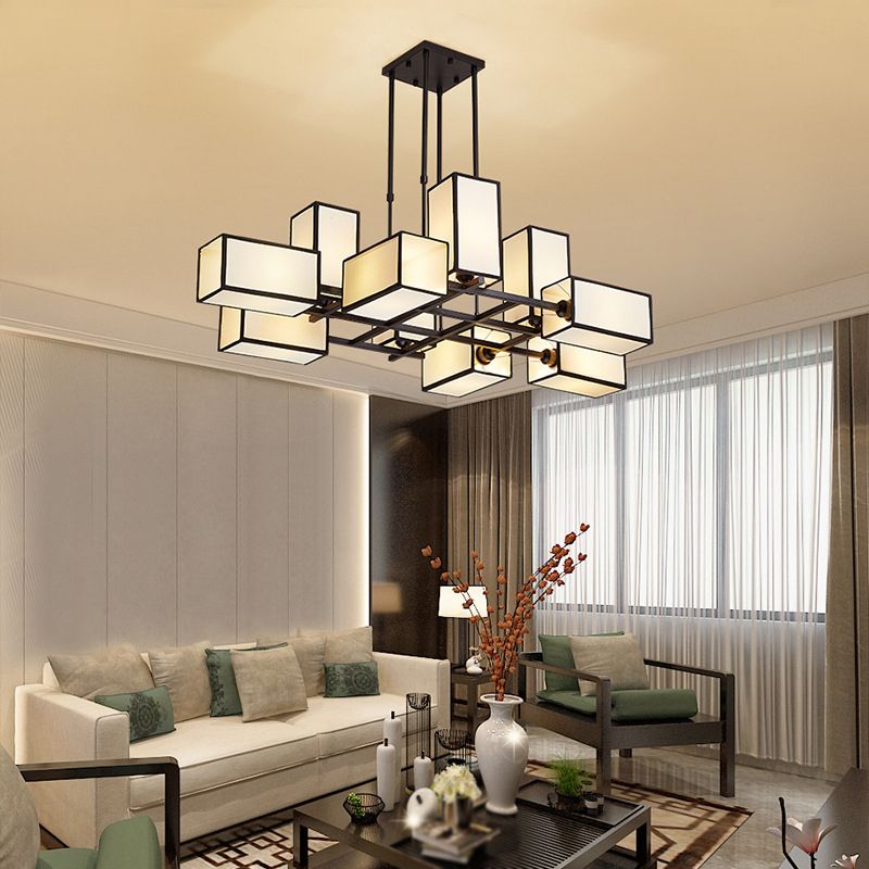 Arisha Pendant Light Square Retro, Metal/Fabric, Black/Gold, Living Room - Lamp Copper