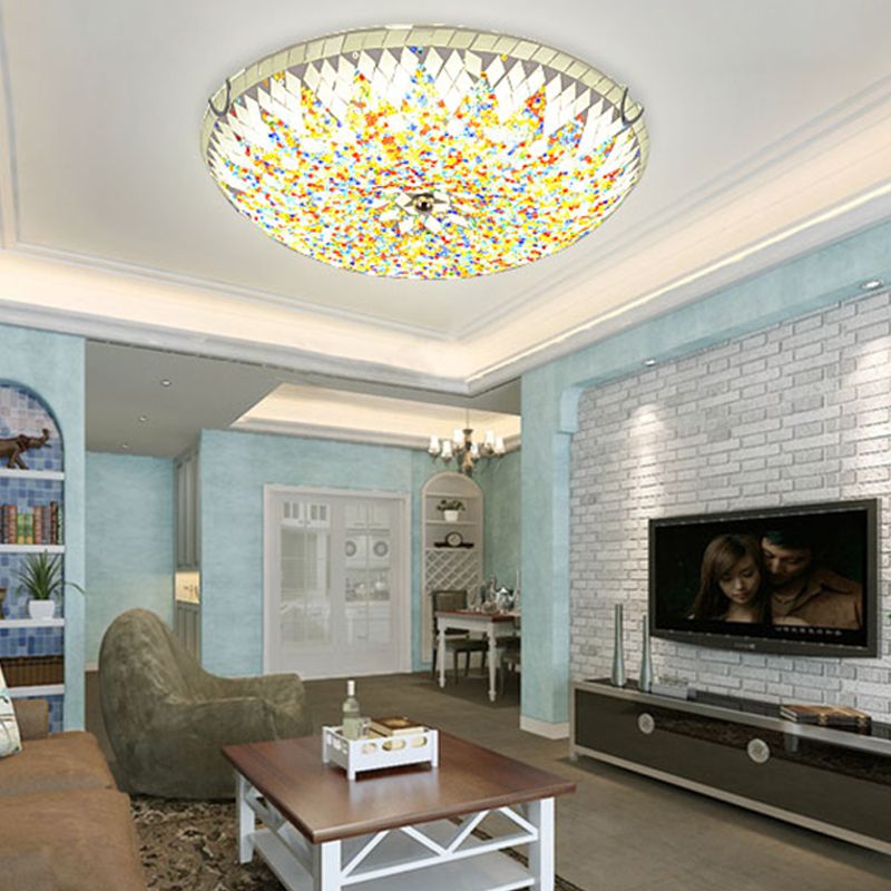 Tiffany Modern Mediterranean Glass Flush Mount Ceiling Light Blue/Yellow/White - Lamp Copper