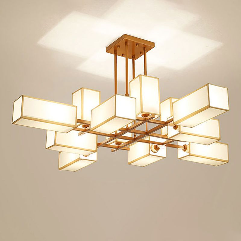 Arisha Pendant Light Square Retro, Metal/Fabric, Black/Gold, Living Room - Lamp Copper