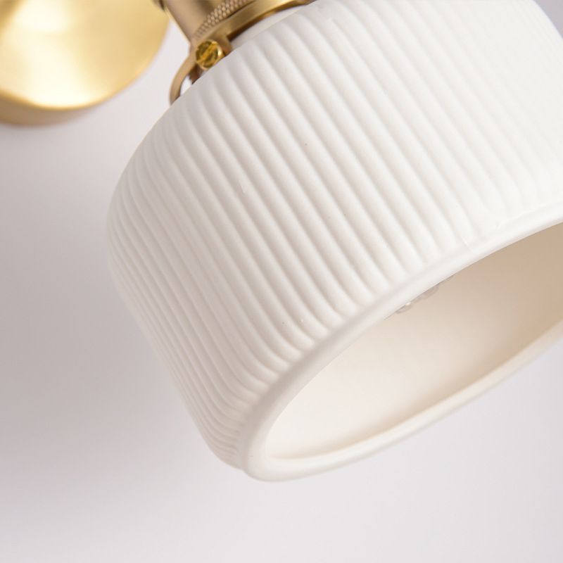 Arisha Vintage Column Ceramic Vanity Light, White, Bedroom - Lamp Copper