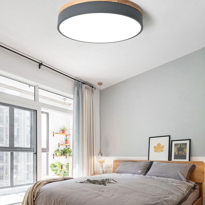 Aria Nordic LED Round Flush Mount Ceiling Light Wood Color - Lamp Copper