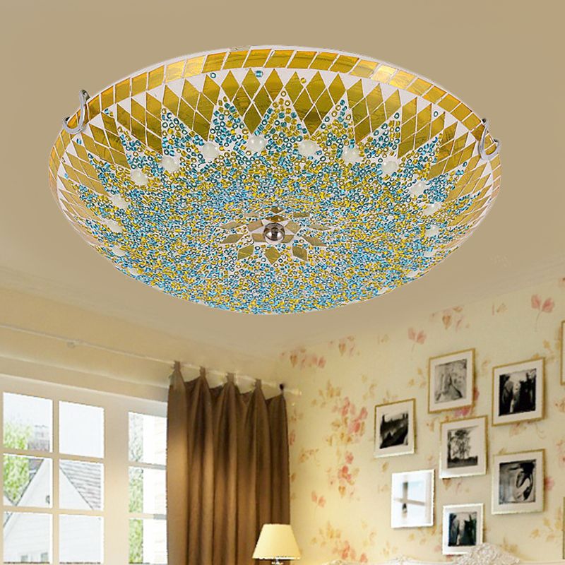 Tiffany Modern Mediterranean Glass Flush Mount Ceiling Light Blue/Yellow/White - Lamp Copper
