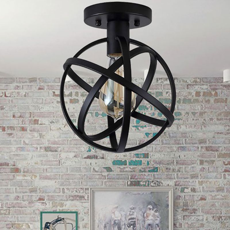 Arisha Retro Globe Lantern Metal Flush Mount Ceiling Light, Balck - Lamp Copper