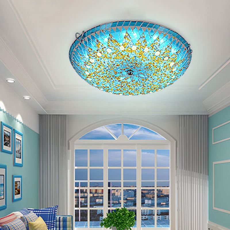 Tiffany Modern Mediterranean Glass Flush Mount Ceiling Light Blue/Yellow/White - Lamp Copper