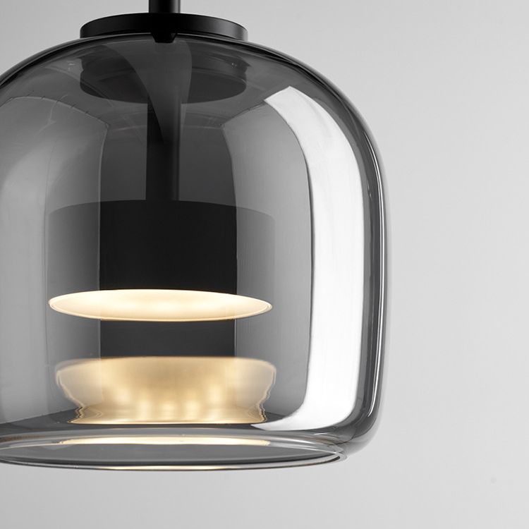 June Minimalist Pendant Light Glass Smoke Gray - Lamp Copper