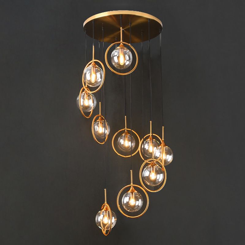 Valentina Modern Spiral Ball Glass Staircase Chandelier - Lamp Copper