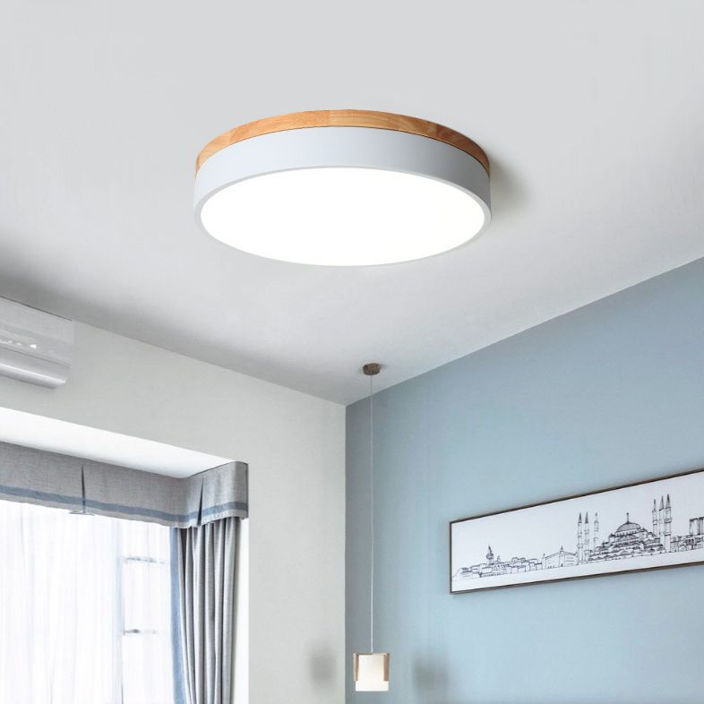 Aria Nordic LED Round Flush Mount Ceiling Light Wood Color - Lamp Copper