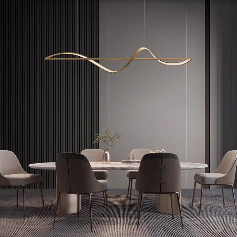 Zelin Pendant Light Wave Minimalist Designer, Metal, Brass/Black - Lamp Copper