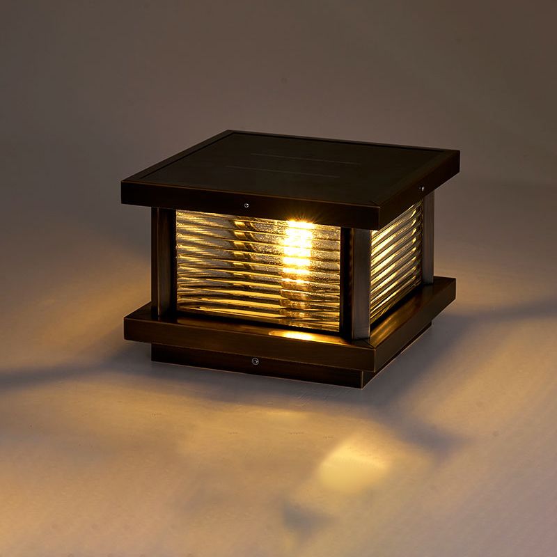 Ray Modern Rectangular Metal Outdoor Solar Lamp, Black/ Brass/Bronze - Lamp Copper