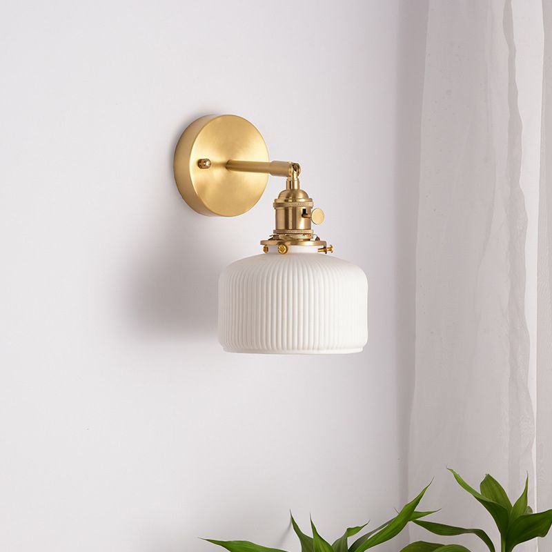 Arisha Vintage Column Ceramic Vanity Light, White, Bedroom - Lamp Copper