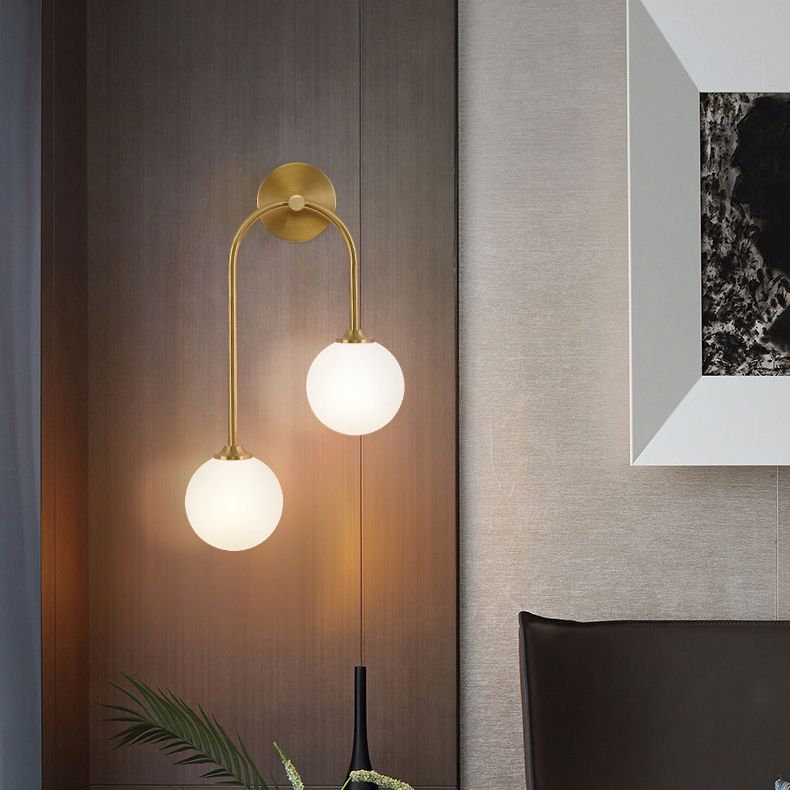 Valentina Modern Arc Globe Glass Wall Lamp, Brass, Living Room - Lamp Copper