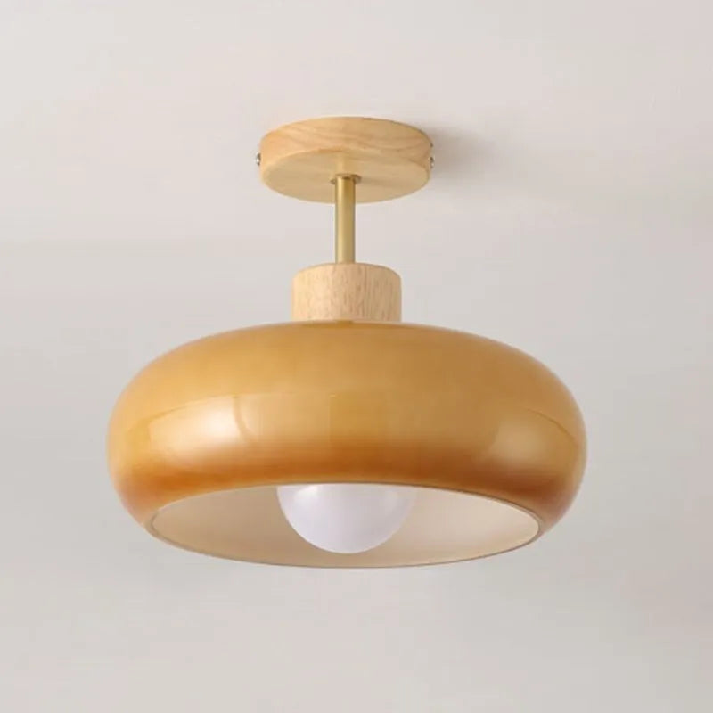 Valentina Flush Mount Ceiling Light Cup Minimalist Wood/Glass White/Orange - Lamp Copper