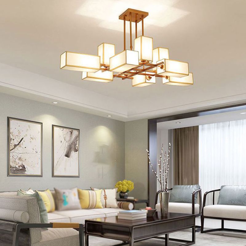 Arisha Pendant Light Square Retro, Metal/Fabric, Black/Gold, Living Room - Lamp Copper