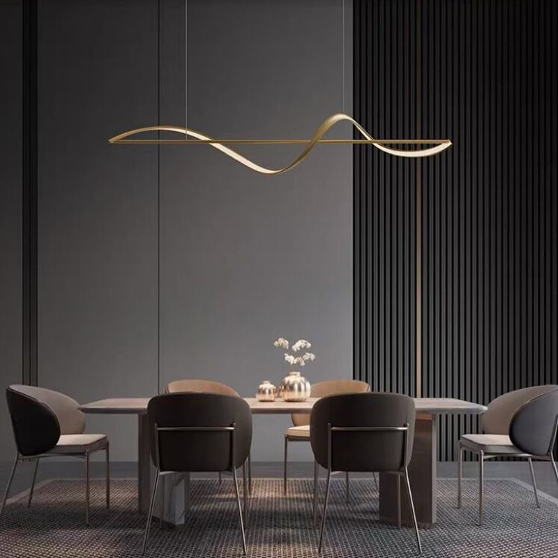 Zelin Pendant Light Wave Minimalist Designer, Metal, Brass/Black - Lamp Copper