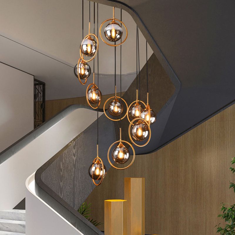 Valentina Modern Spiral Ball Glass Staircase Chandelier - Lamp Copper