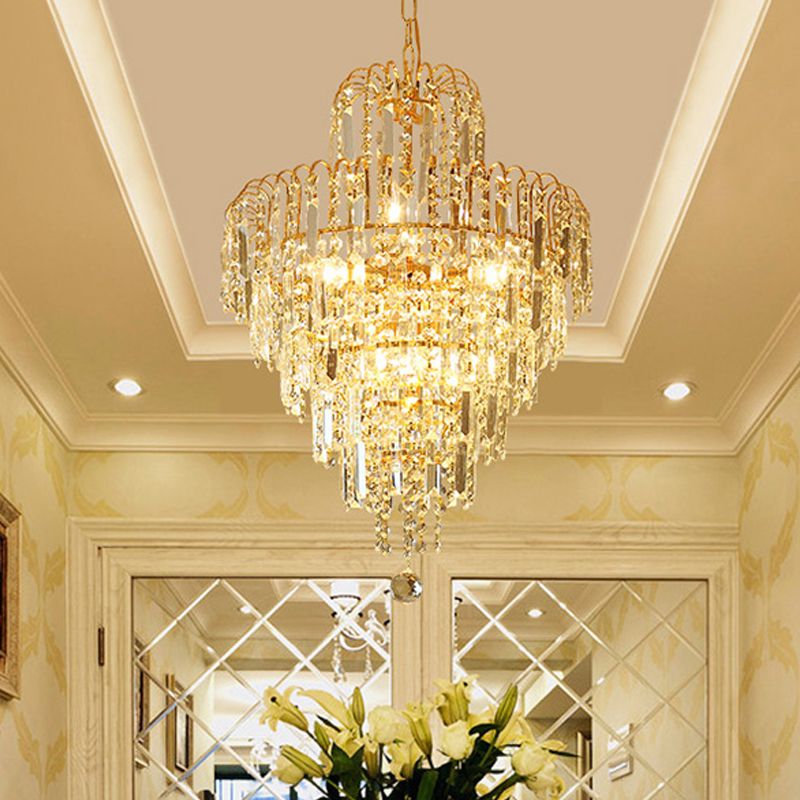 Kristy Luxury 5 Layers Tassel Crystal Gold Chandelier - Lamp Copper