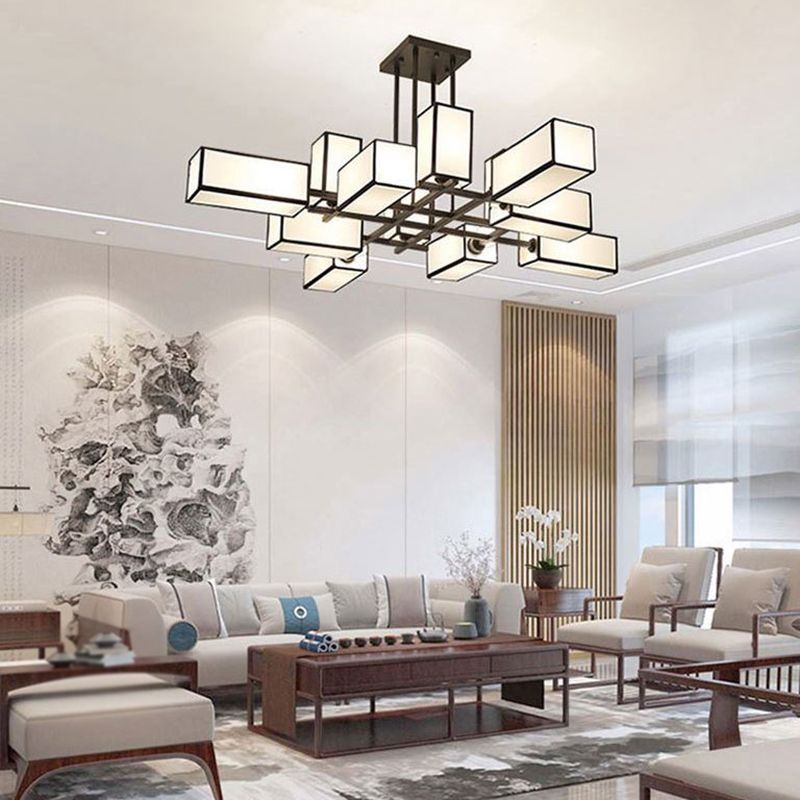 Arisha Pendant Light Square Retro, Metal/Fabric, Black/Gold, Living Room - Lamp Copper