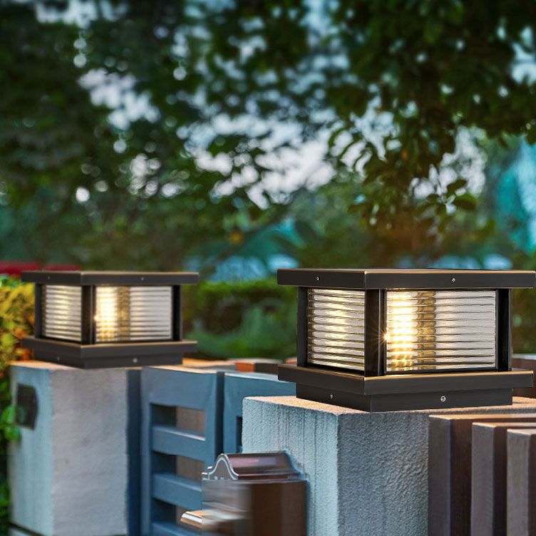 Ray Modern Rectangular Metal Outdoor Solar Lamp, Black/ Brass/Bronze - Lamp Copper