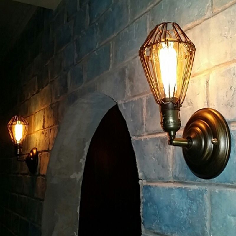 Alessio Industrial Lantern Shaped Metal Wall Lamp, Black/Rust - Lamp Copper