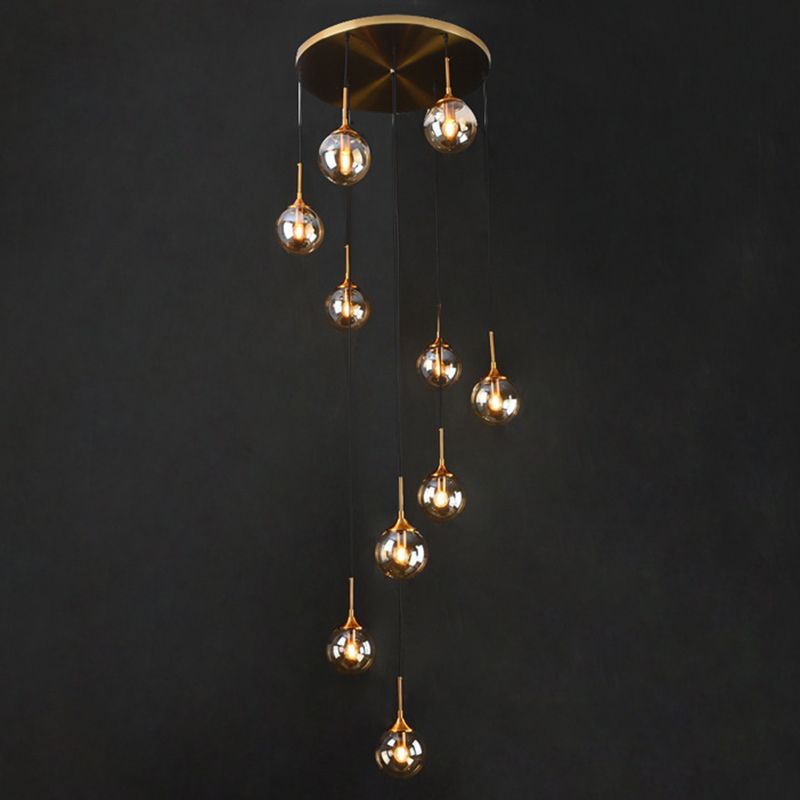 Valentina Modern Spiral Ball Glass Staircase Chandelier - Lamp Copper